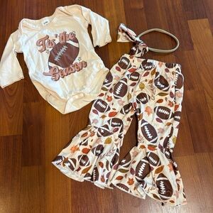 'Tis the Season Football Baby Outfit - Cream & Brown